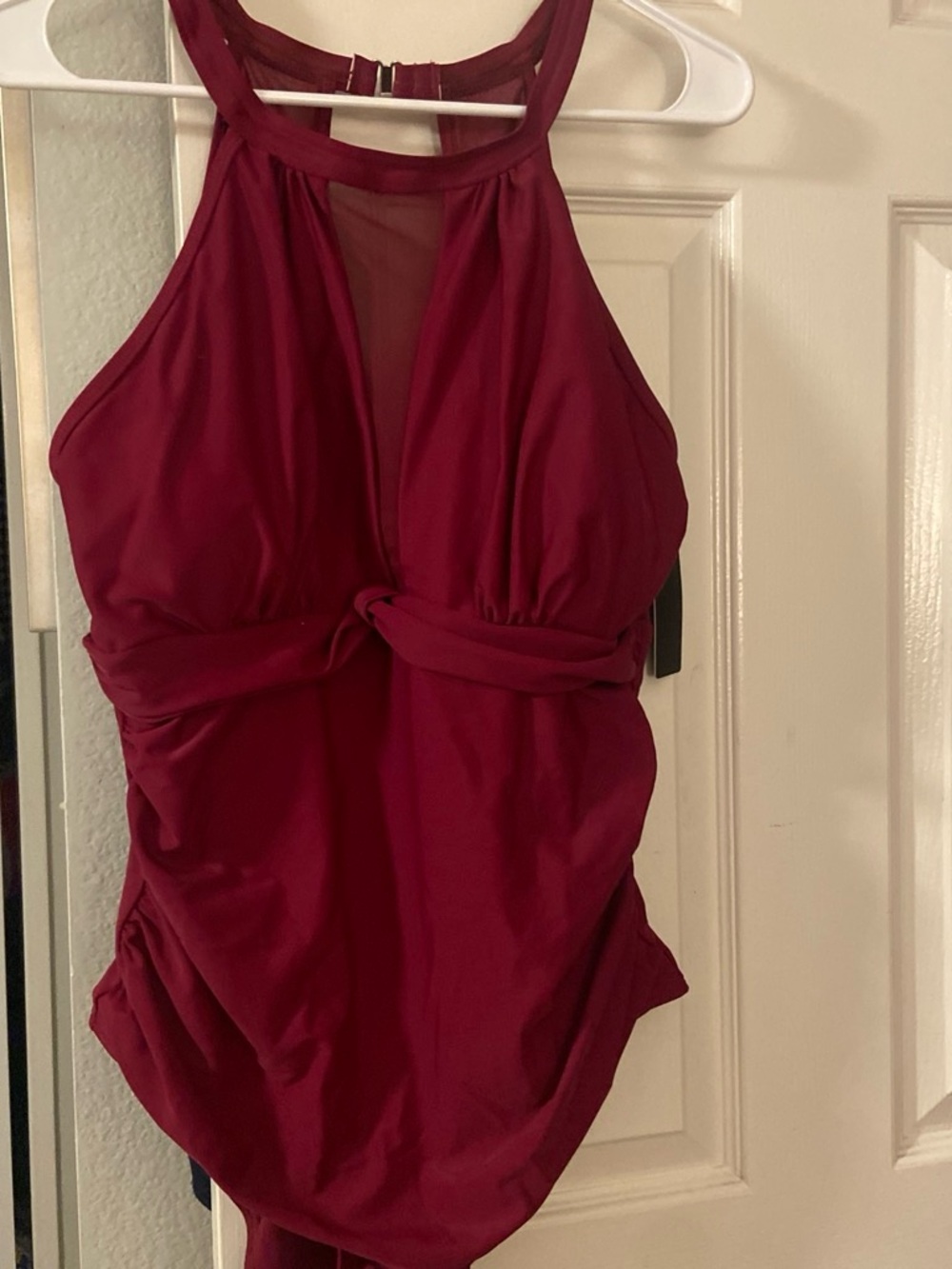 Women's Burgundy Halter One-Piece Swimsuit